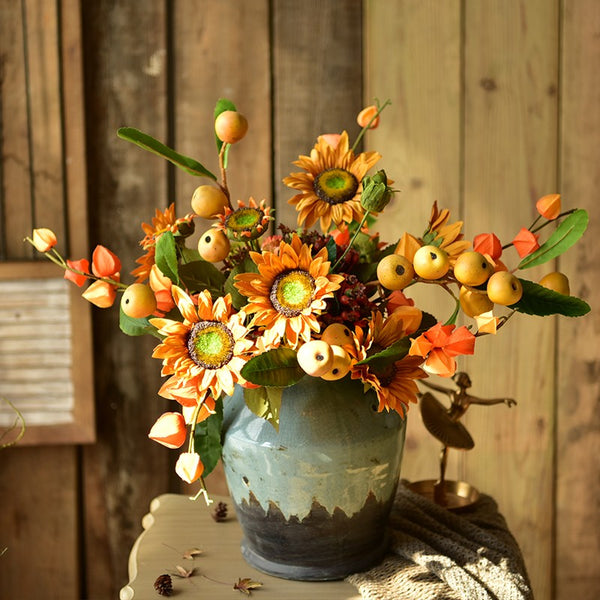 Yellow Sunflowers, Botany Plants, Unique Floral Arrangement for Home Decoration, Table Centerpiece, Real Touch Artificial Flowers for Dining Room-Grace Painting Crafts