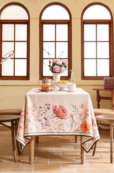 Extra Large Modern Tablecloth, Spring Flower Rustic Table Cover, Rectangle Tablecloth for Dining Table, Square Linen Tablecloth for Coffee Table-Grace Painting Crafts