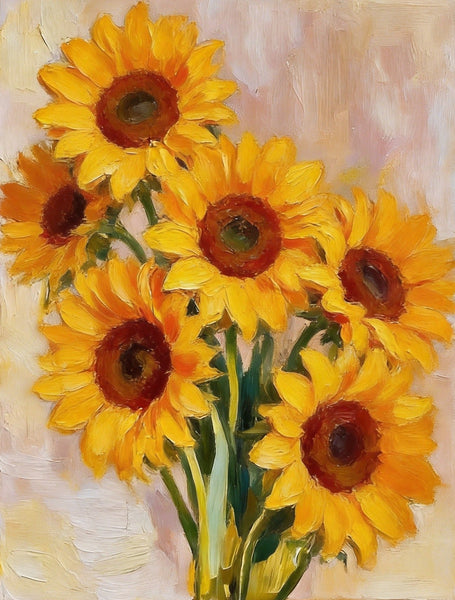 Original Flower Paintings, Blooming Sunflowers, Hand Painted Canvas Art, Original Oil Paintings, Small Canvas Artwork-Grace Painting Crafts