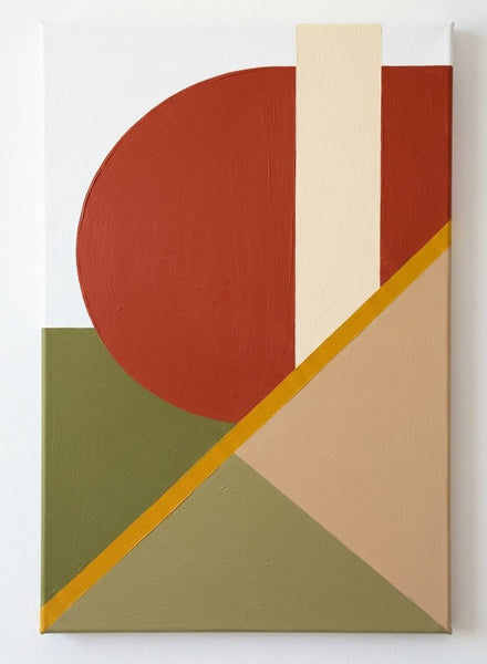 Rust Red, Olive Green, Light Camel Colors, Geometric Pattern Contemporary Artwork, Modern Abstract Paintings, Oversized Modern Canvas Wall Art-Grace Painting Crafts