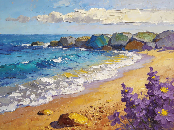 Summer on the Azure Coast, Landscape Canvas Paintings, Small Oil Paintings on Canvas, Palette Knife Artwork, Hand Painted Canvas Art, Original Oil Paintings-Grace Painting Crafts