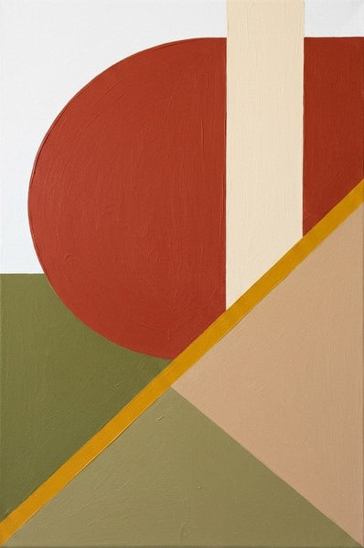 Modern Abstract Paintings, Oversized Modern Canvas Wall Art, Rust Red, Olive Green, Light Camel Colors, Geometric Pattern Contemporary Artwork-Grace Painting Crafts