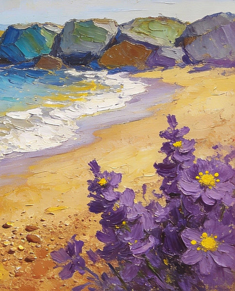 Summer on the Azure Coast, Landscape Canvas Paintings, Small Oil Paintings on Canvas, Palette Knife Artwork, Hand Painted Canvas Art, Original Oil Paintings-Grace Painting Crafts