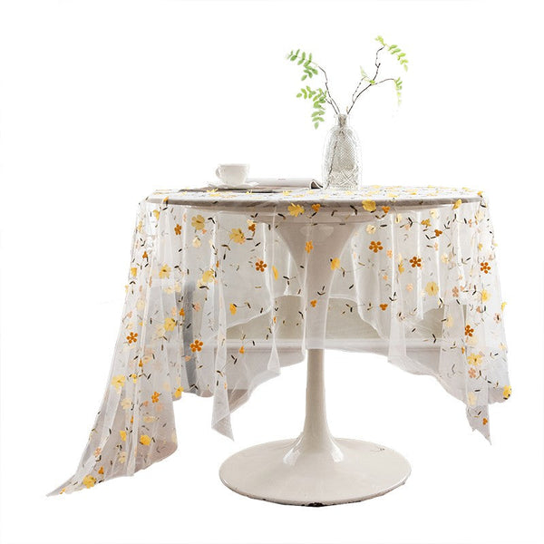 Yellow Flower Lace Tablecloths, Extra Large Rectangular Tablecloth for Oval Table, Lace Embroidered Table Covers, Rectangular Table Covers for Coffee Table-Grace Painting Crafts