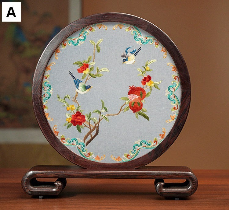 Premium Souvenir, Creative Birthday Gift, Elegant Silk Embroidery Ornaments, Traditional Chinese Suzhou Flower and Birds Silk Embroidery, Exclusive Business Presents-Grace Painting Crafts