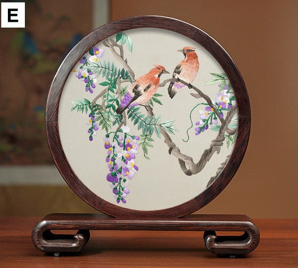 Premium Souvenir, Creative Birthday Gift, Elegant Silk Embroidery Ornaments, Traditional Chinese Suzhou Flower and Birds Silk Embroidery, Exclusive Business Presents-Grace Painting Crafts