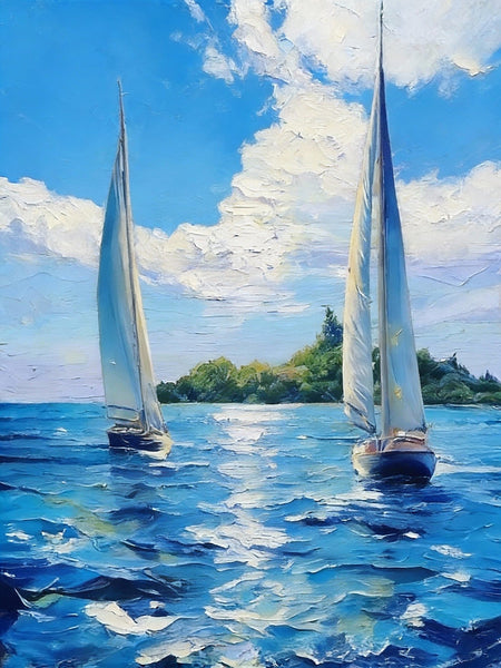 Sailboat on the Azure Sea, Seascape Painting, Small Landscape Paintings, Original Small Paintings on Canvas, Small Paintings on Canvas, Hand Painted Canvas Art-Grace Painting Crafts