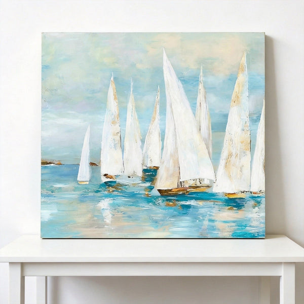 Small Acrylic Painting on Canvas, Original Abstract Paintings, Abstract Sail Boats Painting, Small Canvas Artwork, Hand Painted Canvas Art, Buy Small Paintings Online-Grace Painting Crafts