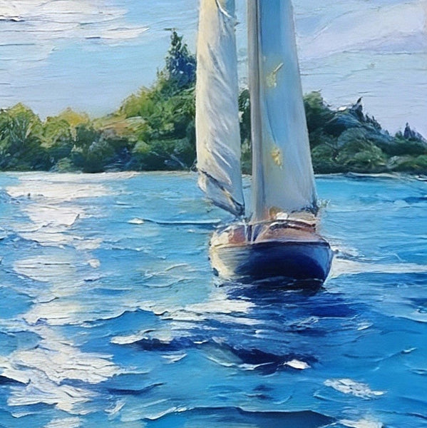 Sailboat on the Azure Sea, Seascape Painting, Small Landscape Paintings, Original Small Paintings on Canvas, Small Paintings on Canvas, Hand Painted Canvas Art-Grace Painting Crafts