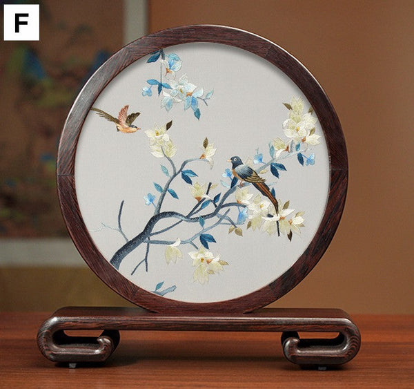 Premium Souvenir, Creative Birthday Gift, Elegant Silk Embroidery Ornaments, Traditional Chinese Suzhou Flower and Birds Silk Embroidery, Exclusive Business Presents-Grace Painting Crafts