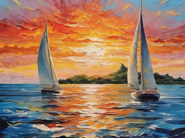 Small Wall Paintings, Sailboat at Sunset, Landscape Canvas Paintings, On Canvas Small Paintings, Hand Painted Canvas Art, Original Oil Paintings-Grace Painting Crafts