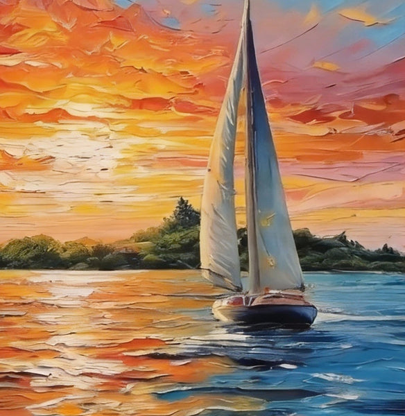 Small Wall Paintings, Sailboat at Sunset, Landscape Canvas Paintings, On Canvas Small Paintings, Hand Painted Canvas Art, Original Oil Paintings-Grace Painting Crafts