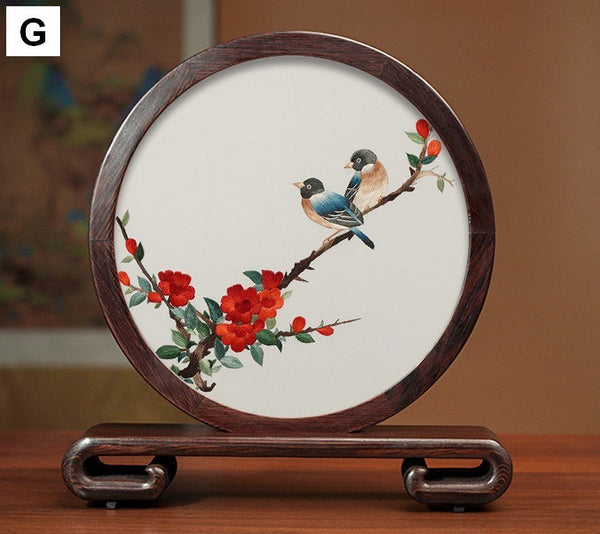 Premium Souvenir, Creative Birthday Gift, Elegant Silk Embroidery Ornaments, Traditional Chinese Suzhou Flower and Birds Silk Embroidery, Exclusive Business Presents-Grace Painting Crafts