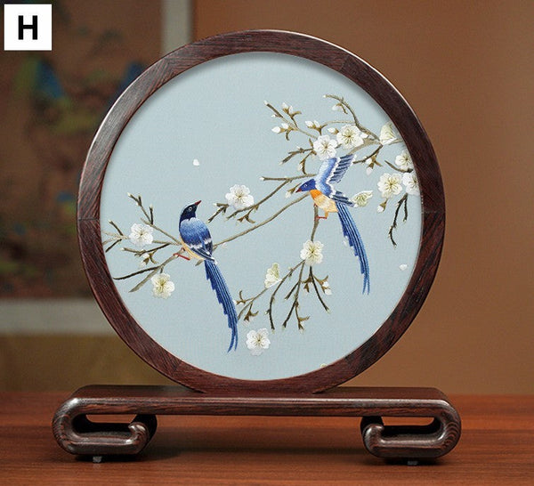 Premium Souvenir, Creative Birthday Gift, Elegant Silk Embroidery Ornaments, Traditional Chinese Suzhou Flower and Birds Silk Embroidery, Exclusive Business Presents-Grace Painting Crafts