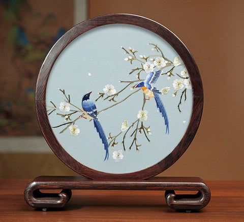 Creative Birthday Gift, Premium Souvenir, Elegant Silk Embroidery Ornaments, Traditional Chinese Suzhou Flower and Birds Silk Embroidery, Exclusive Business Presents-Grace Painting Crafts