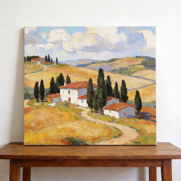 Small Canvas Artwork,Tuscan Hills Under Sunlit Clouds, Buy Small Artwork Online, Hand Painted Canvas Art, Original Landscape Paintings-Grace Painting Crafts