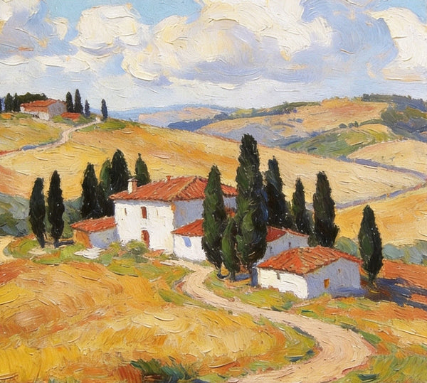 Small Canvas Artwork,Tuscan Hills Under Sunlit Clouds, Buy Small Artwork Online, Hand Painted Canvas Art, Original Landscape Paintings-Grace Painting Crafts