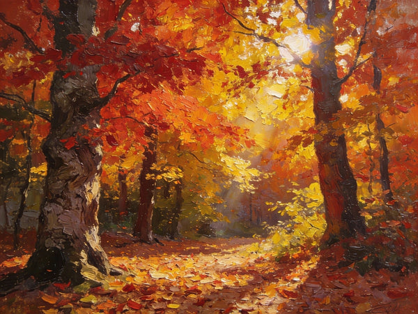 Small Wall Paintings, Autumn Woods, A Luminous Forest Landscape, Small Oil Paintings on Canvas, Original Artwork Small Paintings, Hand Painted Canvas Art, Heavy Texture Oil Paintings-Grace Painting Crafts