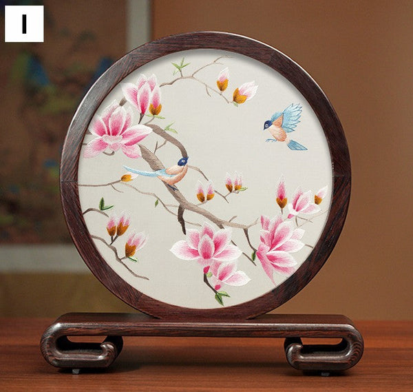 Unique Birthday Gift, Flower and Bird Embroidery Ornaments, Traditional Chinese Suzhou Silk Embroidered Ornament, Premium Souvenir, Exclusive Business Presents-Grace Painting Crafts