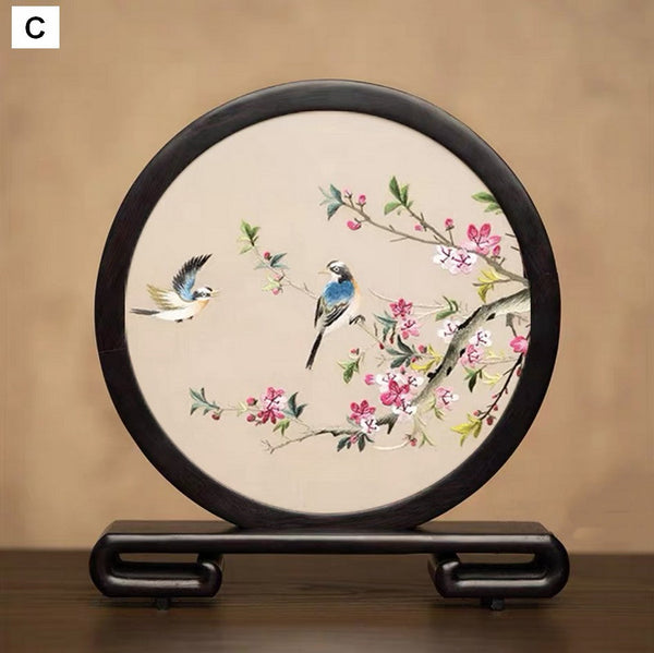 Flower and Bird Embroidered Decor, Unique Birthday Gift, Exclusive Business Present, Traditional Chinese Suzhou Embroidery Ornament, Premium Souvenir-Grace Painting Crafts