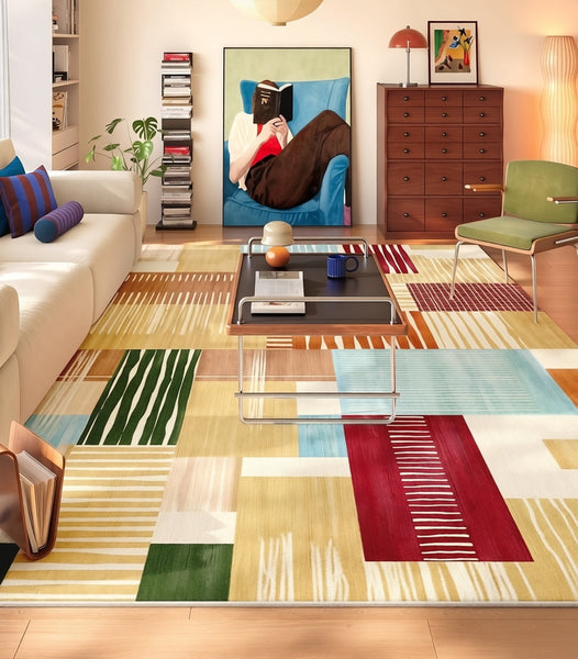 Unique Modern Rugs for Dining Room, Mid Century Modern Rugs Next to Bed, Colorful Contemporary Rugs for Bedroom, Abstract Modern Carpets for Apartment