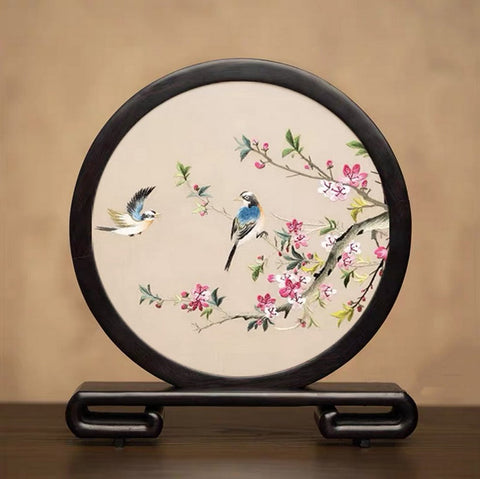 Exclusive Business Present, Flower and Bird Embroidered Decor, Unique Birthday Gift, Traditional Chinese Suzhou Embroidery Ornament, Premium Souvenir-Grace Painting Crafts