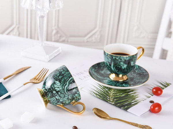 Beautiful British Green Tea Cups, Unique Porcelain Cup and Saucer, Royal Ceramic Coffee Cups, Creative Bone China Porcelain Tea Cup Set-Grace Painting Crafts
