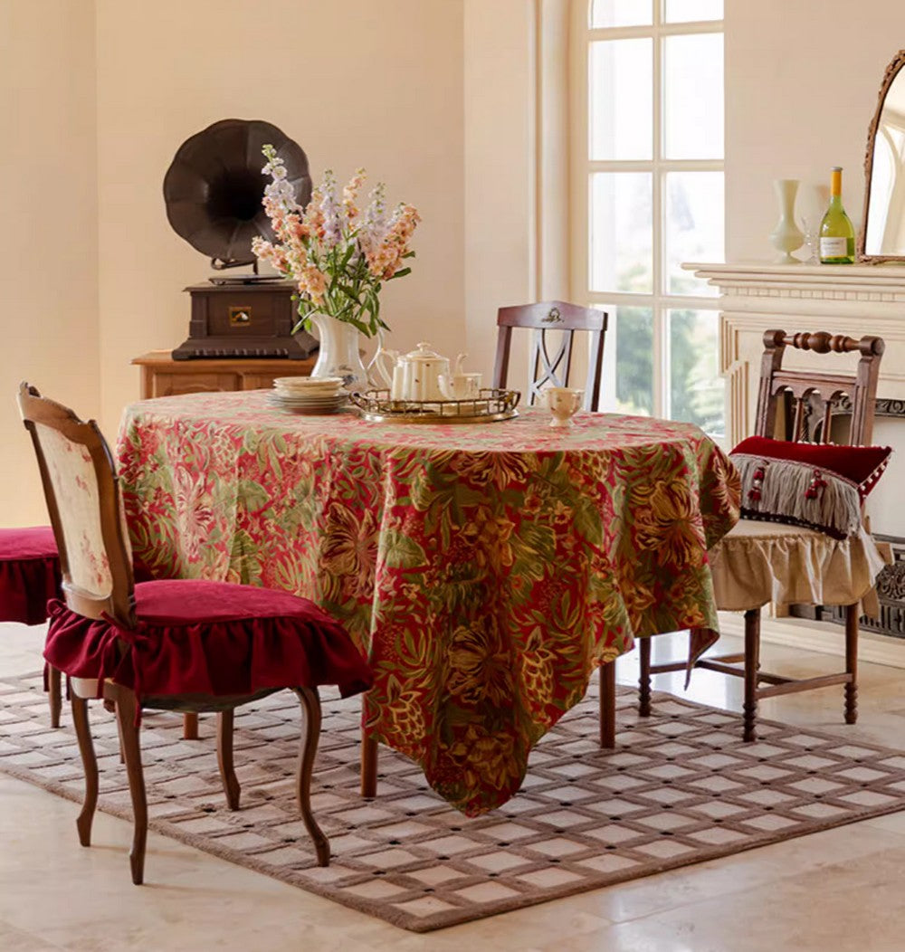 Large Modern Rectangle Tablecloth for Dining Table, Flower Pattern Red Table Covers for Round Table, Farmhouse Table Cloth for Oval Table-Grace Painting Crafts