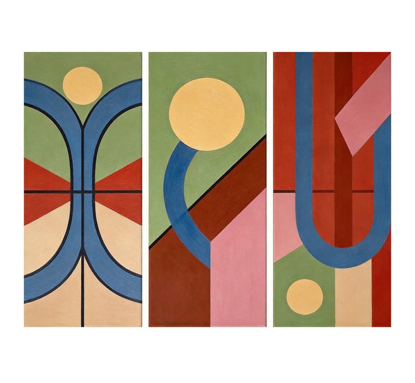 Multi Panel Canvas Art, Large Group Paintings, Geometric Abstract Paintings, Modern Paintings for Living Room-Grace Painting Crafts