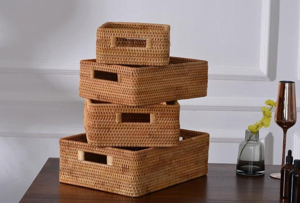 Extra Large Rectangular Storage Basket, Large Storage Baskets for Clothes, Woven Rattan Storage Basket for Shelves, Storage Baskets for Kitchen-Grace Painting Crafts