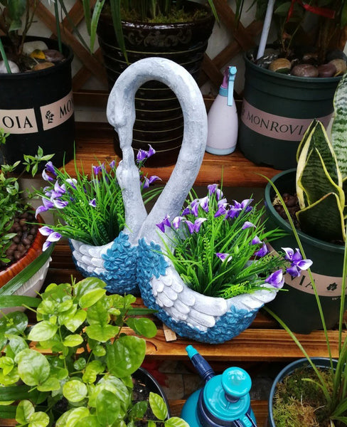 Large Mother and Baby Swans for Garden, Swan Flowerpot, Animal Statue for Garden Courtyard Ornament, Villa Outdoor Decor Gardening Ideas-Grace Painting Crafts