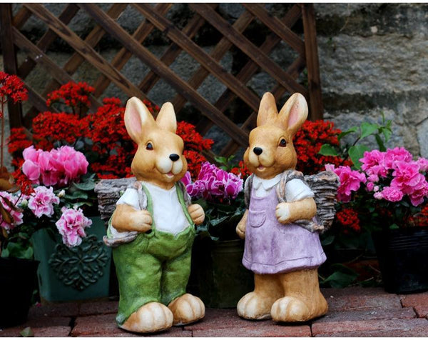 Garden Animal Statues, Large Garden Statues, Large Rabbit Statue for Garden, Bunny Flower Pot, Garden Ornament, Gardening Decoration Ideas-Grace Painting Crafts