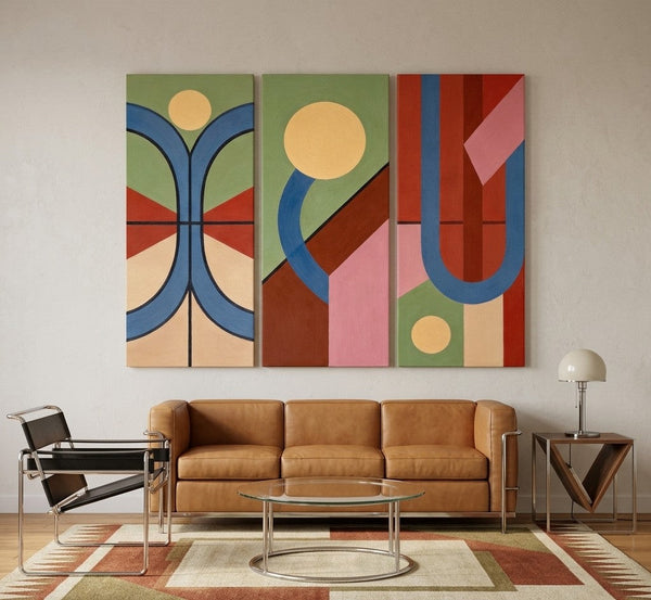 Multi Panel Canvas Art, Large Group Paintings, Geometric Abstract Paintings, Modern Paintings for Living Room-Grace Painting Crafts