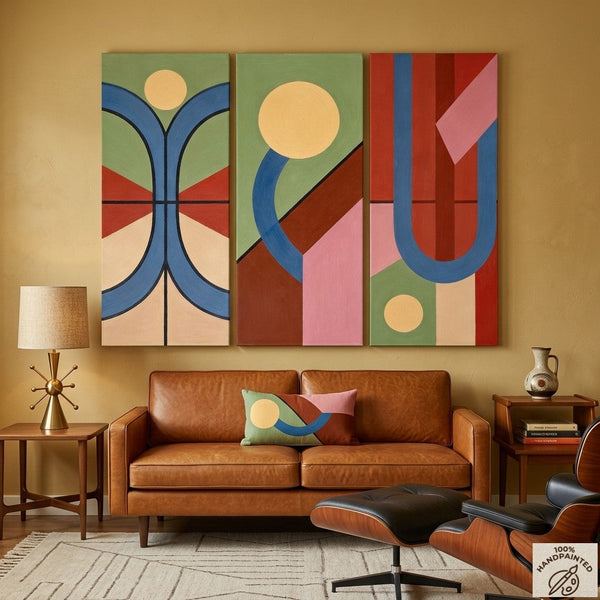 Multi Panel Canvas Art, Large Group Paintings, Geometric Abstract Paintings, Modern Paintings for Living Room-Grace Painting Crafts