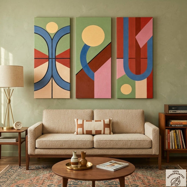 Multi Panel Canvas Art, Large Group Paintings, Geometric Abstract Paintings, Modern Paintings for Living Room-Grace Painting Crafts