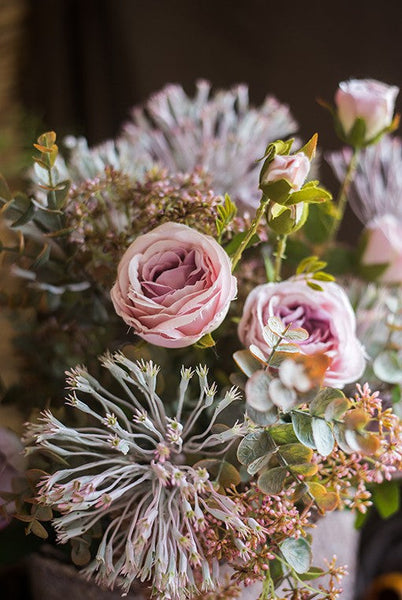 Modern Artificial Flowers for Home Decoration, Rose Flowers, Eucalyptus Globulus, Holly Leaf, Bedroom Flower Arrangement Ideas, Spring Flower Arrangement for Living Room-Grace Painting Crafts