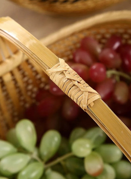 Natural Hand-woven Bamboo Basket, Natural Fruit Basket Kitchen Storage Baskets, Extra Large Picnic Food Basket with Handle, Lovely Bamboo Baskets for Vegetable-Grace Painting Crafts