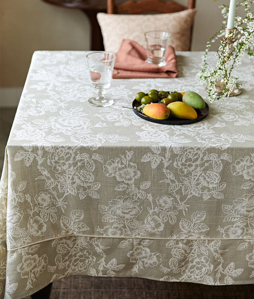 French Flower Pattern Tablecloth for Round Table, Vintage Rectangle Tablecloth for Dining Room Table, Rustic Farmhouse Table Cover for Kitchen-Grace Painting Crafts
