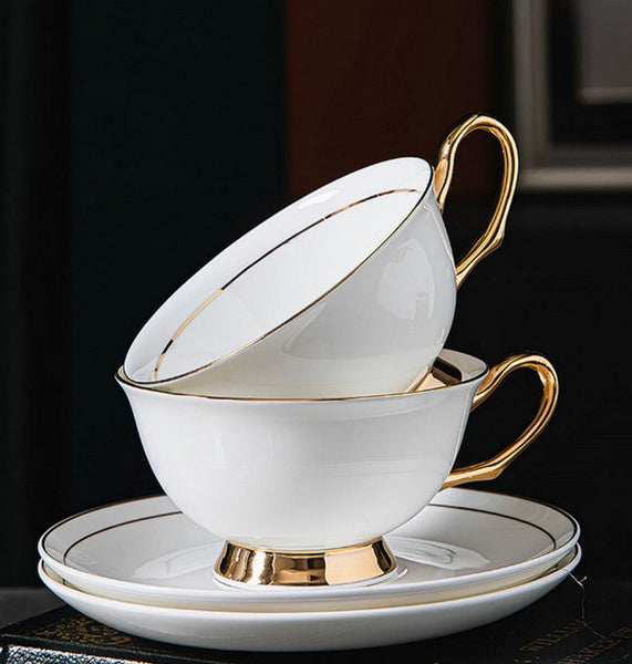 White Ceramic Cups, Elegant British Ceramic Coffee Cups, 7.8 oz Porcelain Tea Cup Saucer Set, Unique Tea Cup and Saucer in Gift Box-Grace Painting Crafts