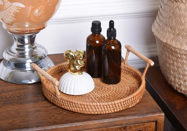 Small Rattan Storage Basket, Fruit Basket, Round Storage Basket with Handle, Kitchen Storage Baskets, Woven Storage Baskets-Grace Painting Crafts