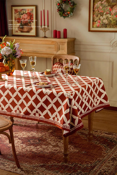 Holiday Red Tablecloth for Dining Table, Rabbit Pattern Table Cover for Dining Room Table, Modern Rectangle Tablecloth for Oval Table-Grace Painting Crafts