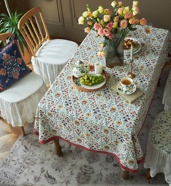 Large Rectangle Tablecloth for Home Decoration, Square Tablecloth for Round Table, Farmhouse Table Cloth Dining Room Table, Flower Pattern Tablecloth-Grace Painting Crafts