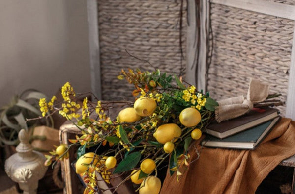 Lemon Branch, Fragrans stems, Fern leaf, Creative Flower Arrangement Ideas for Home Decoration, Unique Artificial Flowers, Simple Artificial Floral for Dining Room Table-Grace Painting Crafts