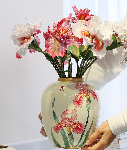 Centerpiece Ceramic Bouquet Vases, Handmade Modern Flower Vase, Large Flower Vases on Dining Table, Porcelain Flower Vases-Grace Painting Crafts