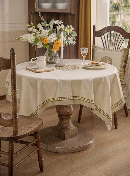 Cream Color Table Cover for Dining Room Table, French Style Tablecloth for Dining Table, Modern Rectangle Tablecloth for Oval Table-Grace Painting Crafts