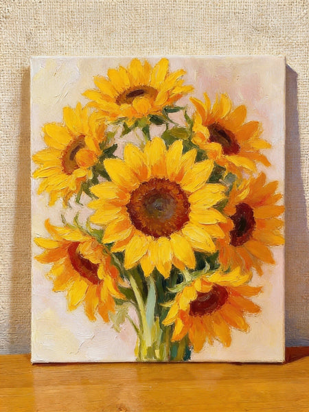 Original Still Life Paintings, A Bunch of Blooming Sunflowers, Hand Painted Canvas Art, Original Flower Paintings, Small Canvas Artwork-Grace Painting Crafts