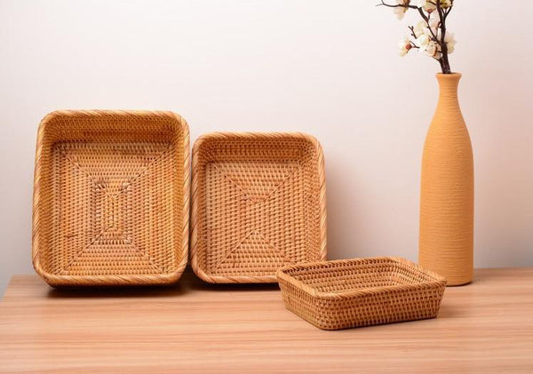 Rectangular Storage Baskets for Pantry, Small Rattan Kitchen Storage Basket, Storage Baskets for Shelves, Woven Storage Baksets-Grace Painting Crafts