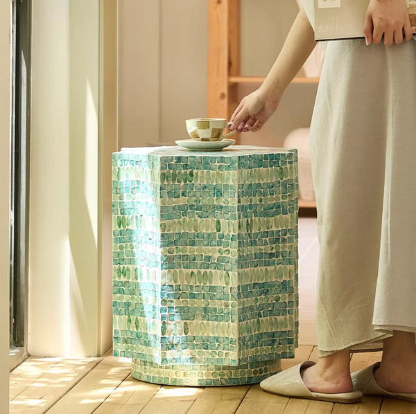 Contemporary Side Table, Contemporary Bedside Table, Bedside Small Side Table, Shell Small Sofa Side Table, Modern Side Table, Small End Table, Portable Casual Side Table, Creative Coffee Table-Grace Painting Crafts