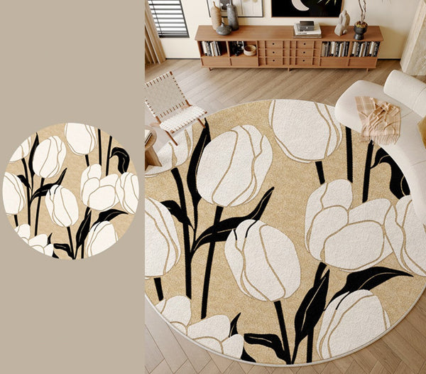Tulip Circular Modern Rugs under Chairs, Geometric Round Rugs for Dining Room, Bedroom Abstract Modern Area Rugs, Contemporary Modern Rugs for Living Room-Grace Painting Crafts