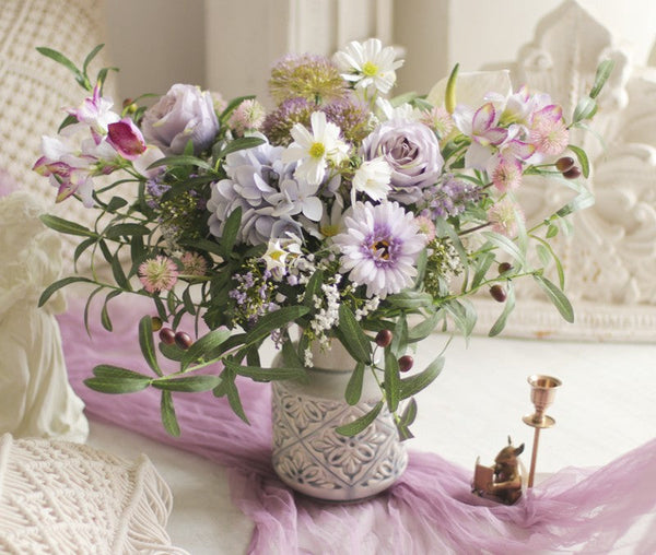 Real Touch Artificial Floral for Living Room, Large Bunch of Purple Romantic Flowers, Beautiful Spring Flower Arrangement for Home Decoration, Table Centerpiece-Grace Painting Crafts